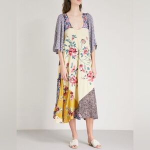 FREE PEOPLE RIVER MARKET Mixed Print Patchwork Midi Dress